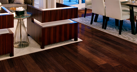 Walnut Apache hardwood flooring works very well for the dining room.